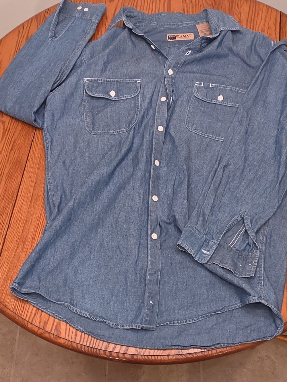 Big Mac Men's LXT/GXL Blue Solid Denim Long Sleeve Point Collar Button-Up